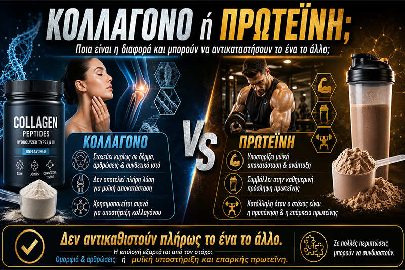 Κολλαγόνο ή πρωτεΐνη: Ποια είναι η διαφορά και μπορούν να αντικαταστήσουν το ένα το άλλο;
