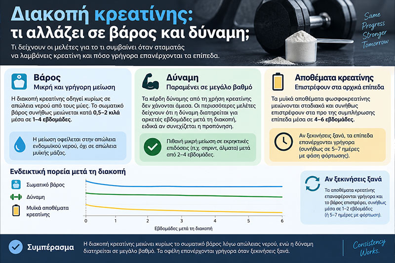 Διακοπή κρεατίνης: τι αλλάζει σε βάρος και δύναμη;