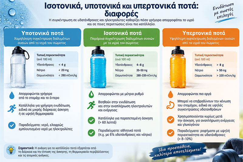 Ισοτονικά, υποτονικά και υπερτονικά ποτά: διαφορές