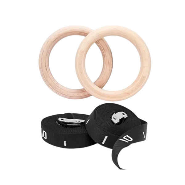 Katerelos Fitness Κρίκοι Γυμναστικής Ξύλινοι Με Ιμάντες 28mm