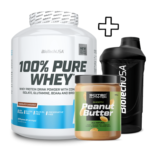 BioTech USA 100% Pure Whey 2270g + (ΔΩΡΟ) Scitec Nutrition Peanut Butter 400g + BioTech USA Wave Shaker 600ml